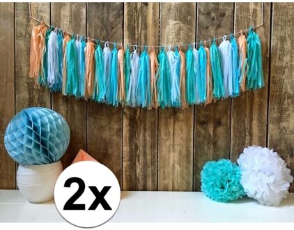 Haza 2x Vintage tassel guirlandes mint groen vloeipapier 5 meter