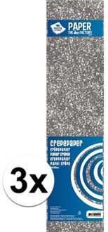 Haza 3x Hobby crepe alu papier zilveren glitters 150 x 50 cm - Crepepapier Zilverkleurig