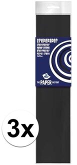 Haza 3x Hobby crepe papier zwart 250 x 50 cm - Crepepapier
