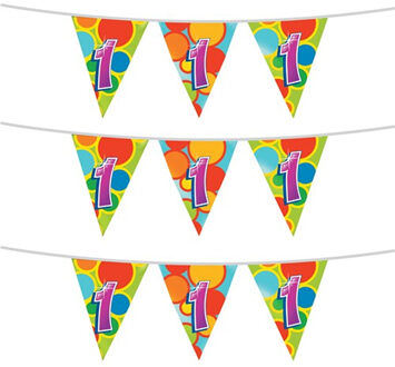 Haza 3x stuks leeftijd verjaardag thema vlaggetjes 1 jaar plastic 10 meter