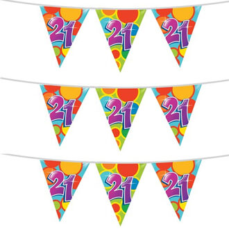 Haza 3x stuks leeftijd verjaardag thema vlaggetjes 21 jaar plastic 10 meter