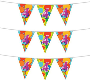 Haza 3x stuks leeftijd verjaardag thema vlaggetjes 4 jaar plastic 10 meter