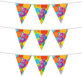 Haza 3x stuks leeftijd verjaardag thema vlaggetjes 8 jaar plastic 10 meter