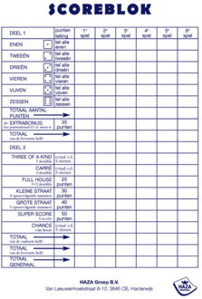 Haza 4x Scoreblokken Yahtzee 250 vellen - Dobbelspellen - Familiespelletjes - Yahtzee score notitieblok 4 stuks