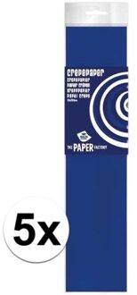 Haza 5x Crepe papier plat kobaltblauw 250 x 50 cm knutsel materiaal