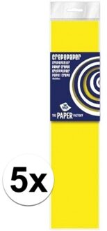 Haza 5x Crepe papier plat neon geel 250 x 50 cm knutsel materiaal