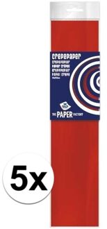 Haza 5x Crepe papier plat rood 250 x 50 cm knutsel materiaal - Hobbypapier