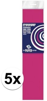 Haza 5x Hobby crepe papier neon fuchsia 250 x 50 cm - Crepepapier Roze