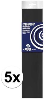 Haza 5x Hobby crepe papier zwart 250 x 50 cm - Crepepapier