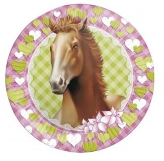 Haza 8x Paarden feest wegwerpbordjes 23 cm - Paarden thema kinderfeestje versieringen/decoraties Multikleur