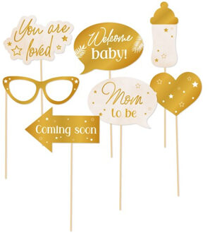 Haza Babyshower foto prop set - 14-delig - goud/wit - kraamfeest/geboorte - photo booth accessoires
