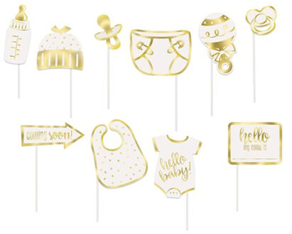 Haza Babyshower foto prop set - 20-delig - wit/goud - kraamfeest/geboorte - photo booth accessoires