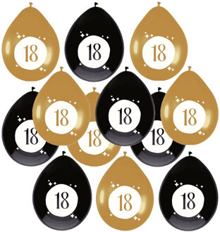 Haza Ballonnen - 18 jaar - leeftijd verjaardag - 12x stuks - 30 cm - versiering - zwart/goud