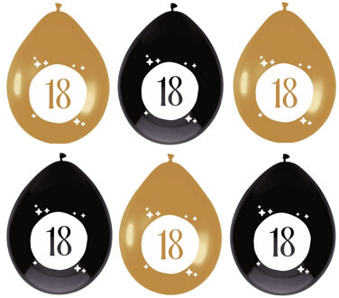 Haza Ballonnen - 18 jaar - leeftijd verjaardag - 6x stuks - 30 cm - versiering - zwart/goud Multi