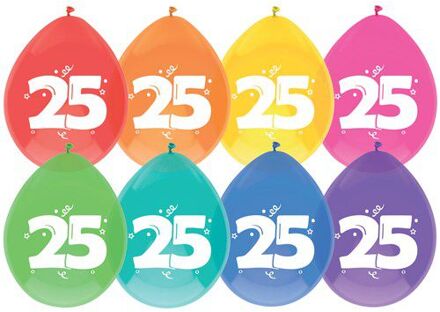Haza Ballonnen multicolor met opdruk ""25"" 30 cm 8 stuks Multikleur