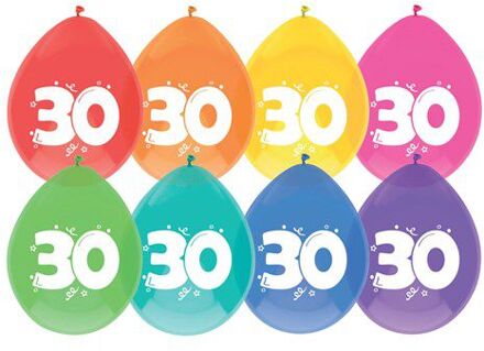 Haza Ballonnen multicolor met opdruk ""30"" 30 cm 8 stuks Multikleur