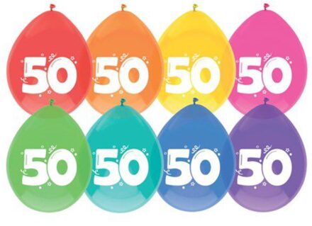 Haza Ballonnen multicolor met opdruk ""50"" 30 cm 8 stuks Multikleur