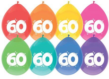 Haza Ballonnen multicolor met opdruk ""60"" 30 cm 8 stuks Multikleur