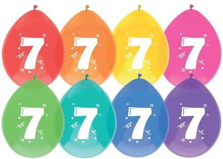 Haza Ballonnen multicolor met opdruk ""7"" 30 cm 8 stuks Multikleur