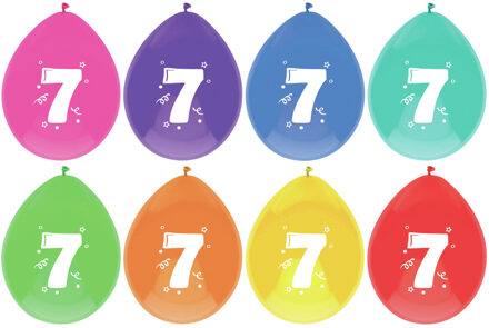 Haza Ballonnen multicolor met opdruk ""7"" 30 cm 8 stuks Multikleur