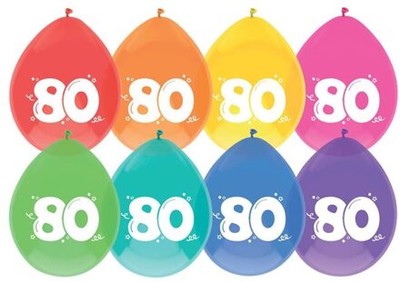 Haza Ballonnen multicolor met opdruk ""80"" 30 cm 8 stuks Multikleur