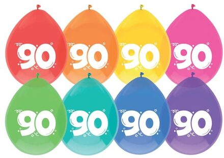 Haza Ballonnen multicolor met opdruk ""90"" 30 cm 8 stuks Multikleur