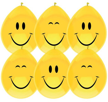 Haza Ballonnen Smile - 6x stuks - Emoticon - verjaardag - geel - 29 cm