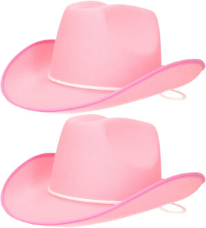 Haza Carnaval verkleed cowboyhoed - 4x stuks - roze - vilt - volwassenen - Verkleedhoeden - Dames/heren