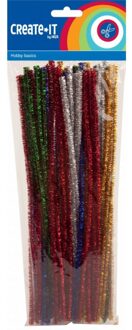 Haza Chenilledraad diverse kleuren met glitters 30 cm 100 stuks - hobby knutselen draad materialen