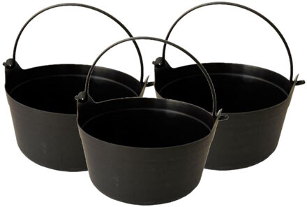 Haza Decoratie heksenketel/kookpot - Set van 3x stuks - zwart - 12 x 25 cm - Halloween versiering/decorat