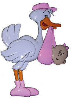 Haza Decoratie ooievaar roze geboorte meisje - 50 cm - Wand versiering baby geboren - plastic