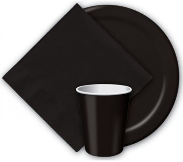 Haza Feestbordjes van karton - zwart - 40x stuks - Dia 23 cm - Wegwerpborden - Halloween/Verjaardag