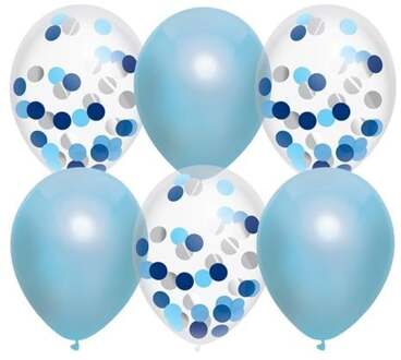 Haza Feestversiering blauw-mix thema ballonnen 6x stuks 30 cm - Ballonnen