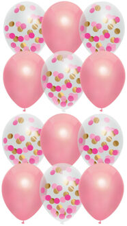 Haza Feestversiering roze-mix thema ballonnen 12x stuks 30 cm