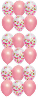 Haza Feestversiering roze-mix thema ballonnen 18x stuks 30 cm - Ballonnen