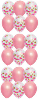 Haza Feestversiering roze-mix thema ballonnen 18x stuks 30 cm