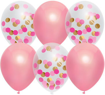 Haza Feestversiering roze-mix thema ballonnen 6x stuks 30 cm - Ballonnen