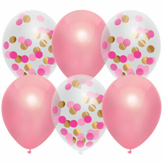 Haza Feestversiering roze-mix thema ballonnen 6x stuks 30 cm - Ballonnen