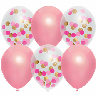 Haza Feestversiering roze-mix thema ballonnen 6x stuks 30 cm