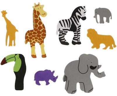 Haza Foam safari dieren - 32x - knutsel materiaal - zelfklevend - 3-7 cm Multi