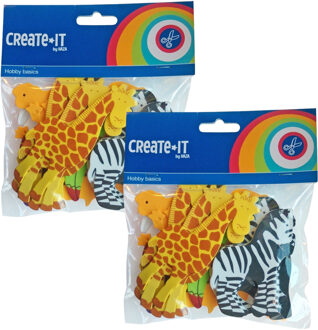 Haza Foam safari dieren - 64x stuks - knutsel materiaal - zelfklevend - 3-7 cm