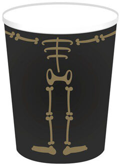 Haza Halloween/horror skelet feest bekers - 8x - zwart - papier - 250 ml