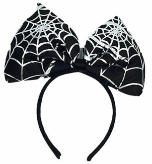 Haza Halloween/horror verkleed diadeem/tiara - strik met spinnen print - kunststof - dames/meisjes - Verkleedhoofddeksels Zwart