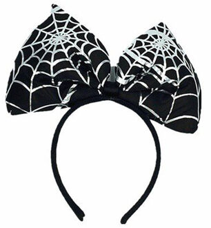 Haza Halloween/horror verkleed diadeem/tiara - strik met spinnen print - kunststof Zwart