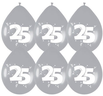 Haza Jubileum/leeftijd thema ballonnen 25 jaar 6x stuks 29 cm Zilver
