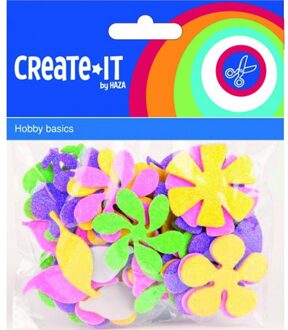 Haza Knutsel/Hobby Foam bloemen - zelfklevend - 70x stuks - plak bloemen