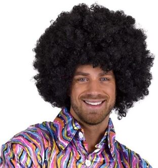Haza Kroeshaar Afro verkleed pruik - 2x stuks - zwart - Disco thema verkleed pruiken
