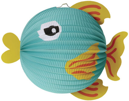 Haza Lampion vis - 25 cm - blauw/geel - papier