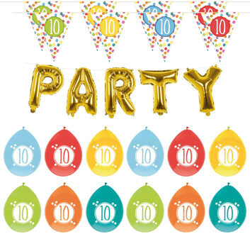 Haza Leeftijd verjaardag 10 jaar geworden feestpakket vlaggetjes/ballonnen