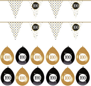 Haza Leeftijd verjaardag 100 jaar geworden feestpakket vlaggetjes/ballonnen